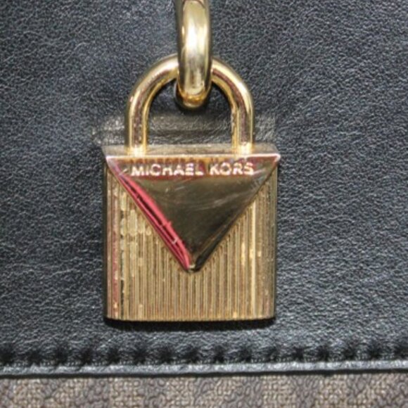 Michael Kors Brown MK Signature Satchel Tote w/ Black Leather Trim - Picture 12 of 15